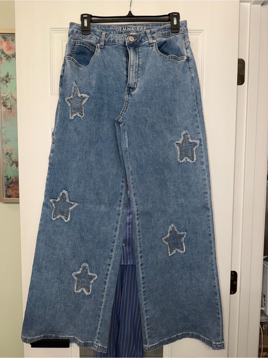 Gemma Rae Denim - Gemma Rae Women's Blue Star-Appliqué Wide-Leg Jeans